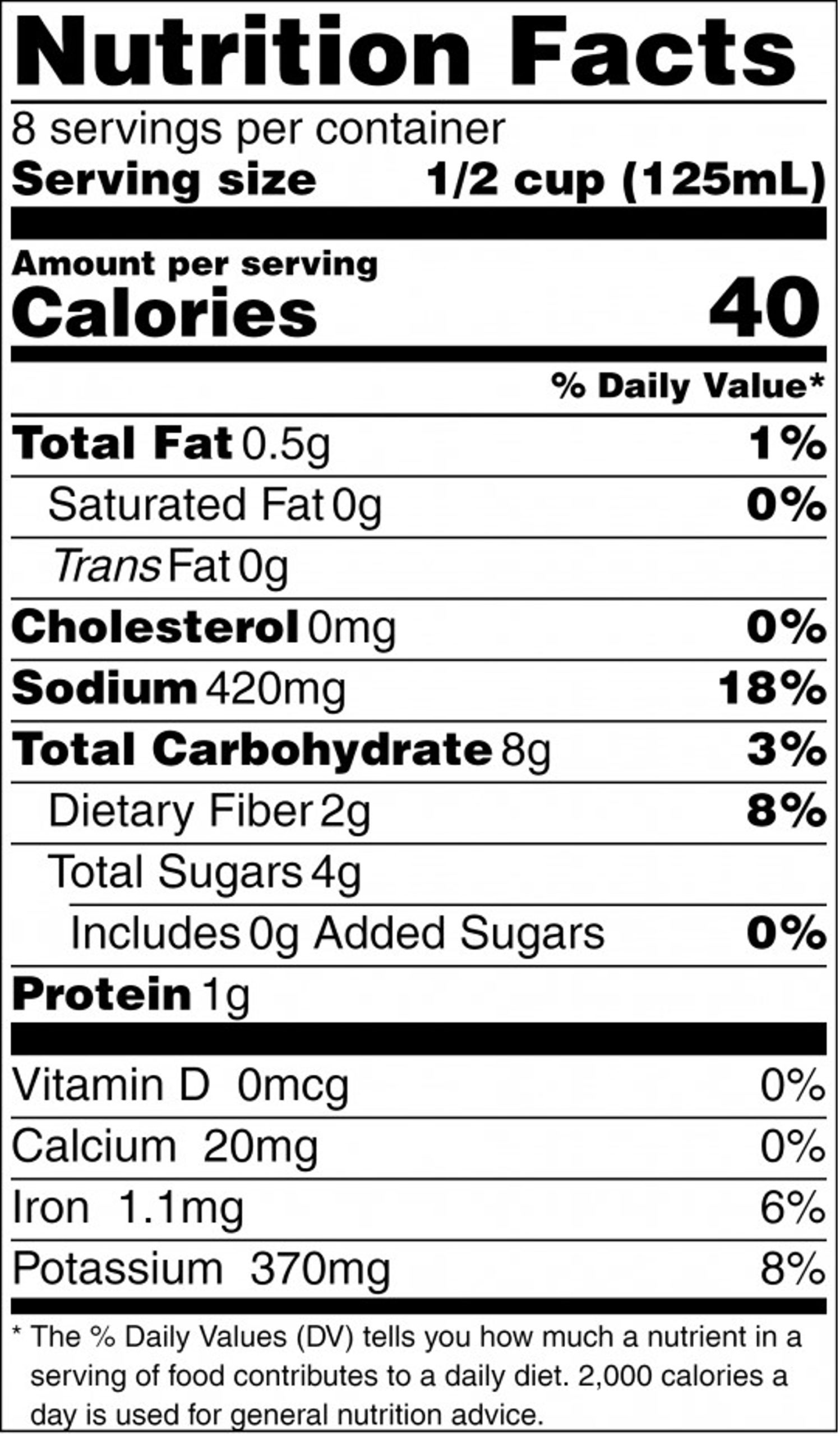 Arrabbiata Nutrition Label