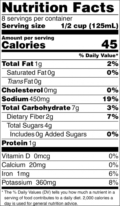 Puntanesca Nutrition Label