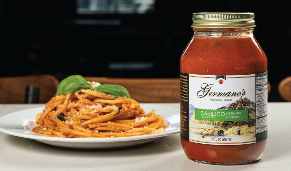 Basilico sauce jar with pasta dish