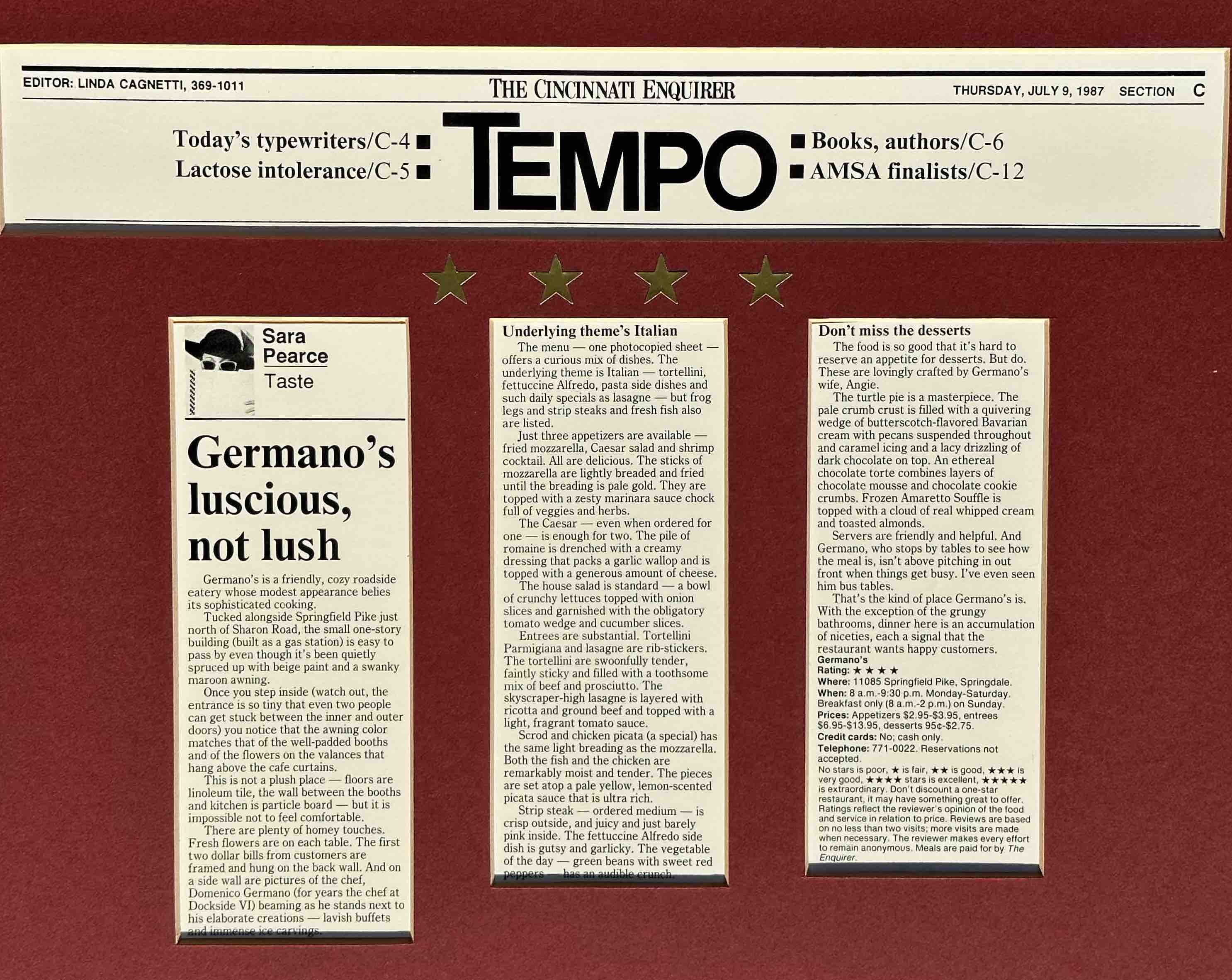 Germanos 1987 Cincinnati Enquirer Review