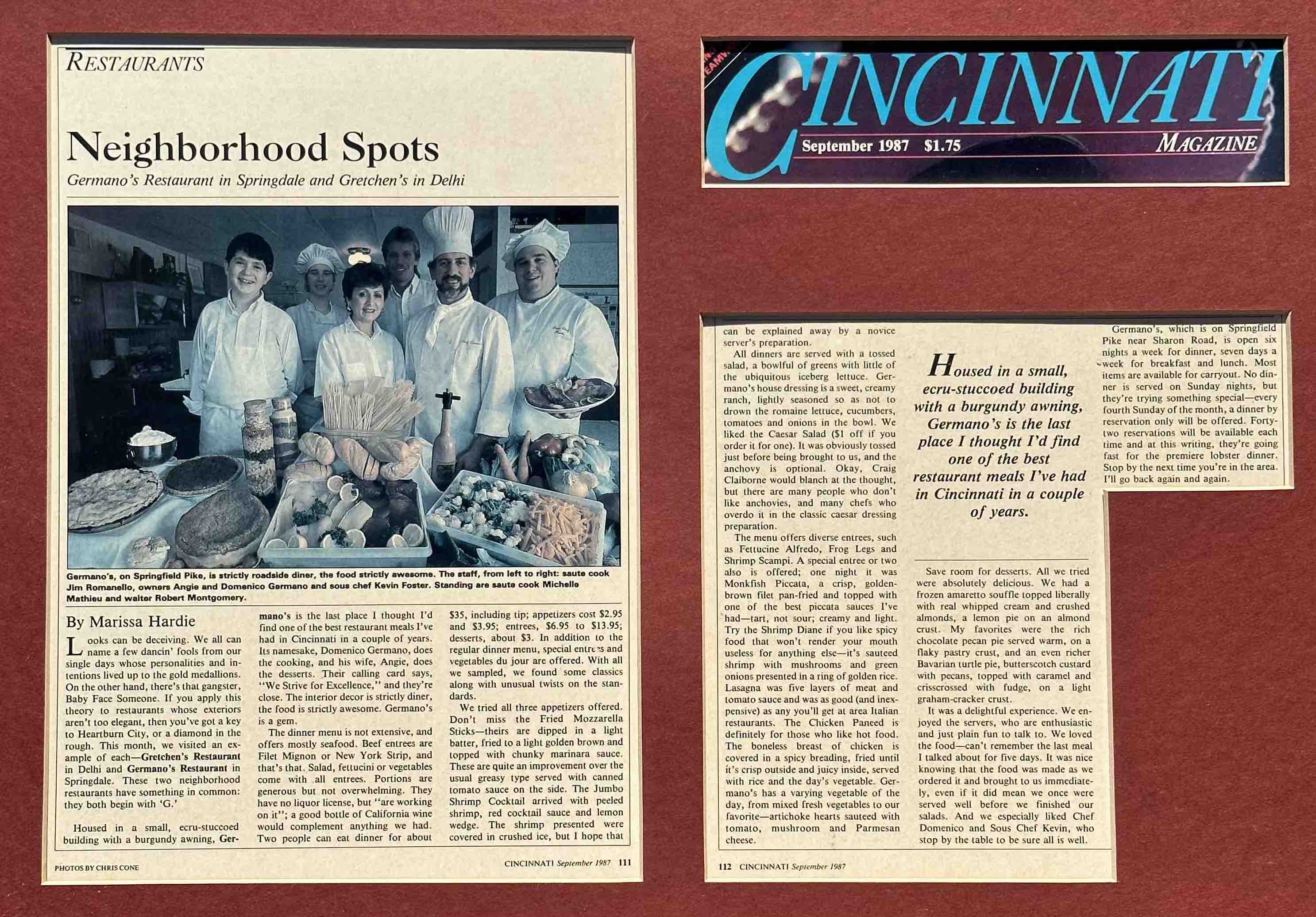 Germanos 1987 Cincinnati Magazine Review