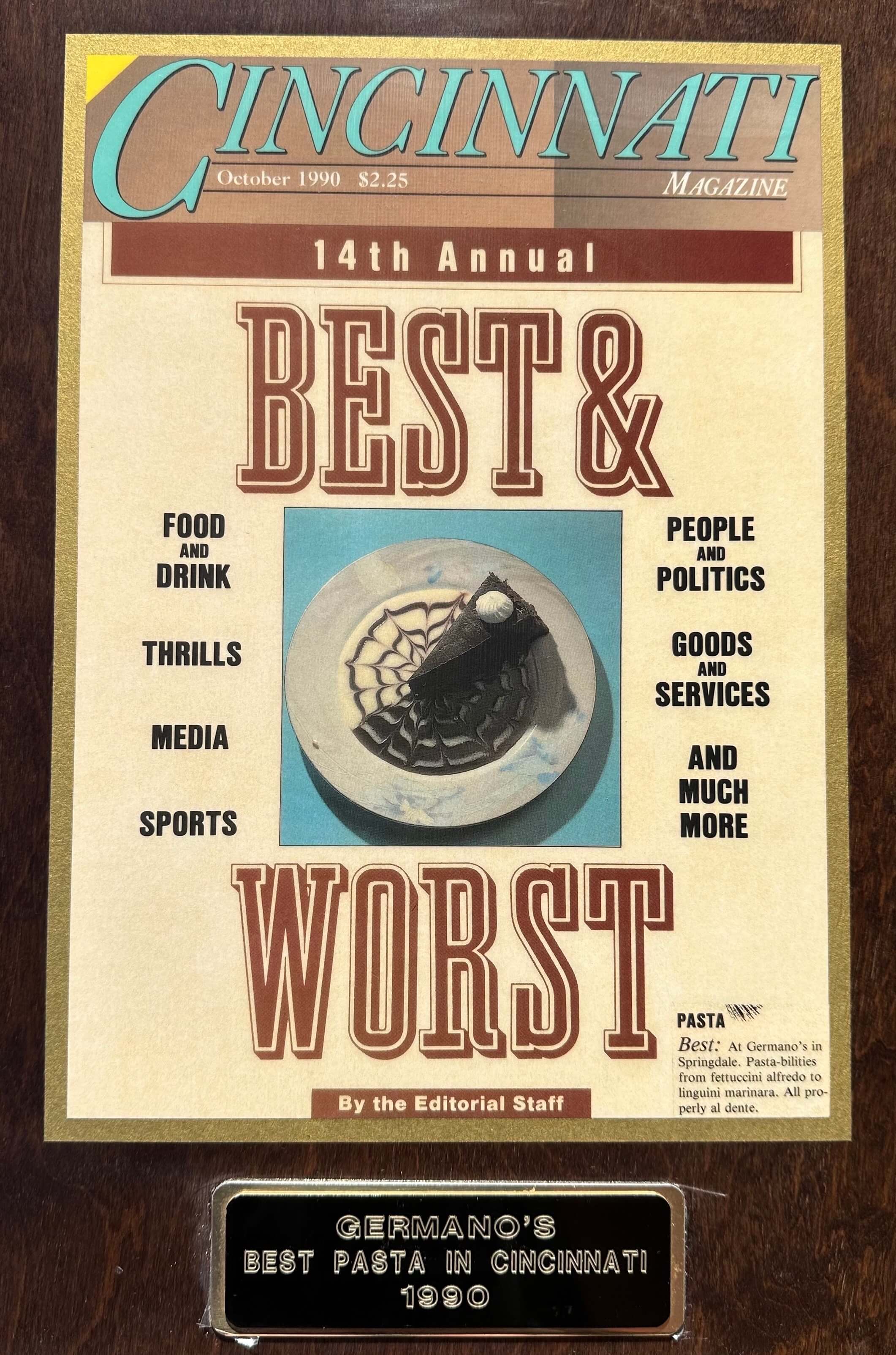 Germanos 1990 Cincinnati Magazine Best Pasta Dish