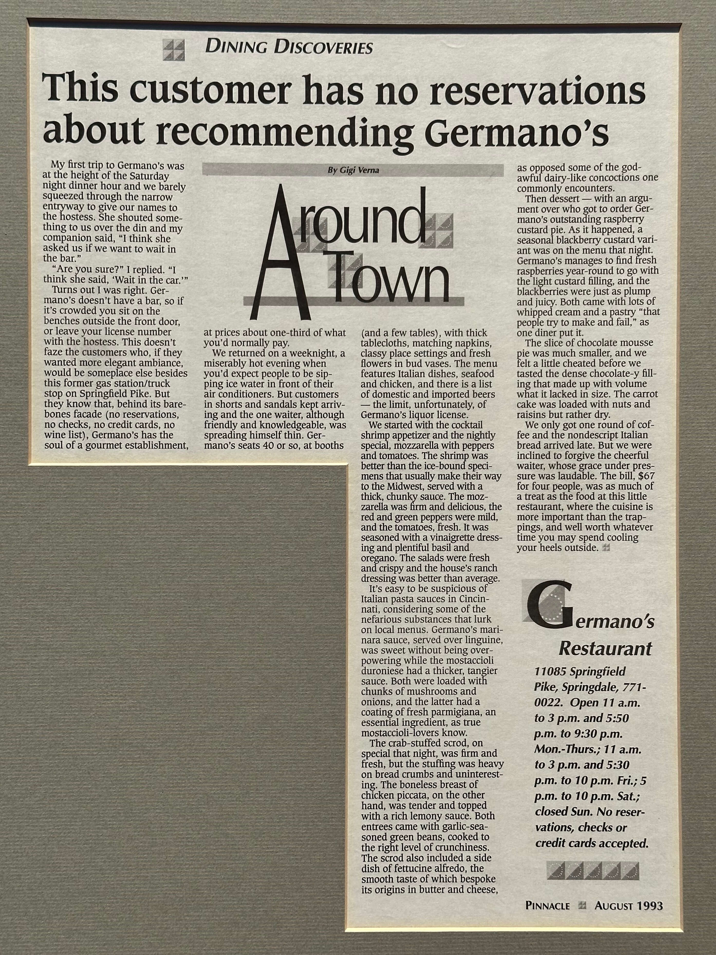 Germanos 1993 Pinnacle Magazine Review