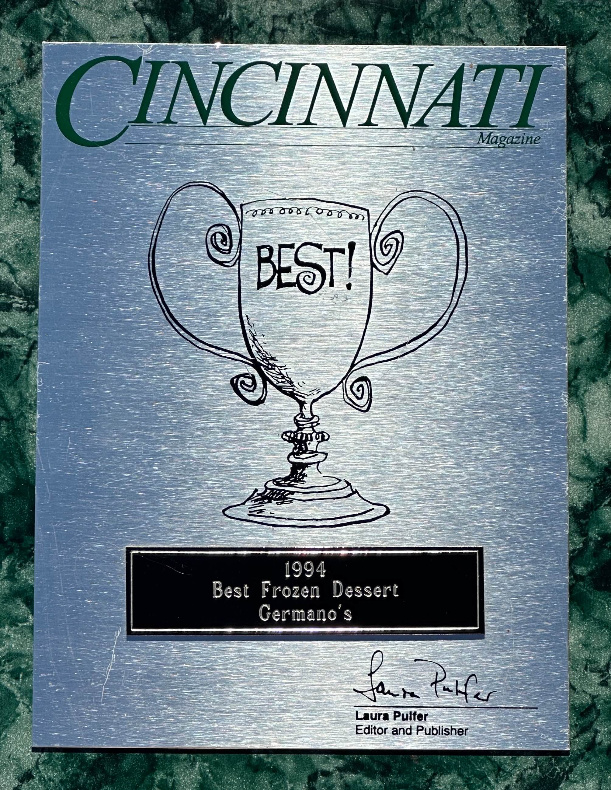 Germanos 1994 Cincinnati Magazine Best Frozen Desert