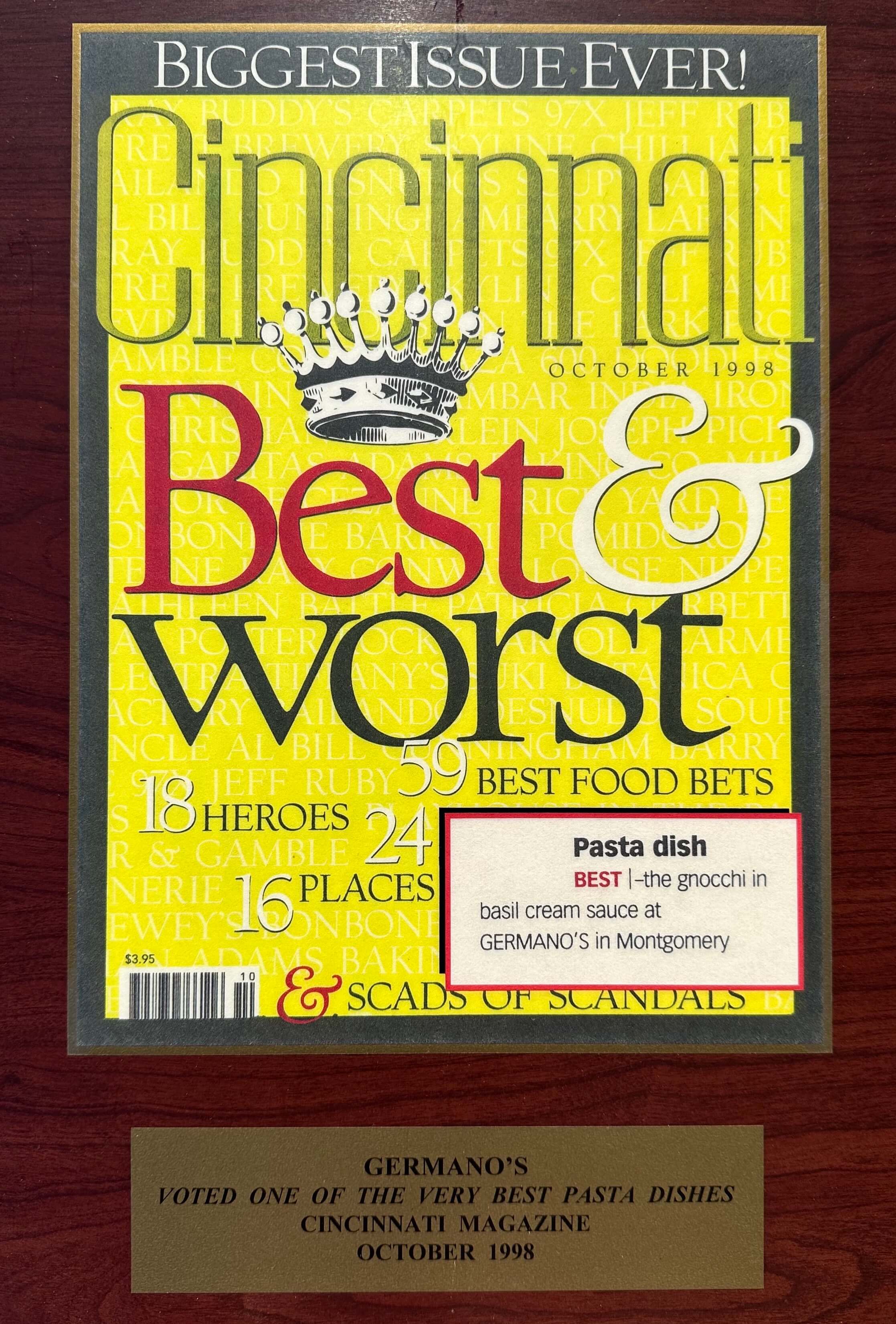 Germanos 1998 Cincinnati Magazine Best Pasta Dish