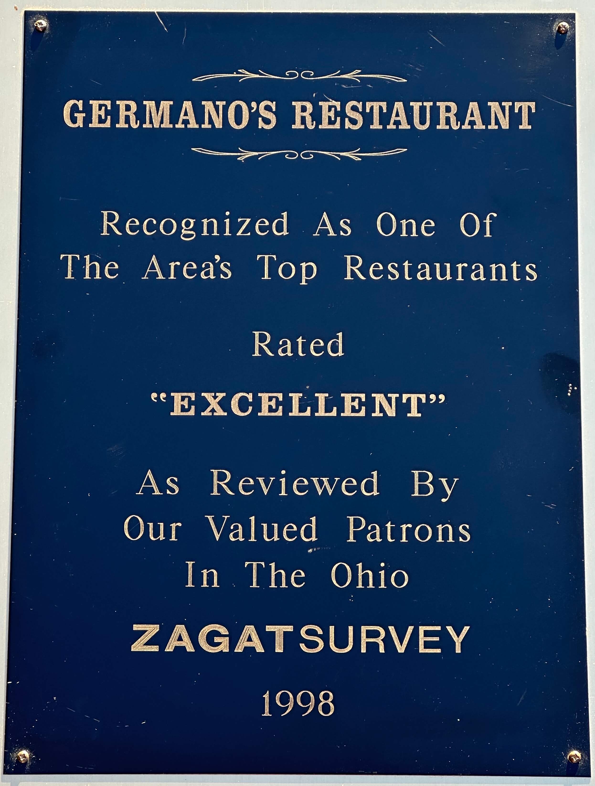 Germanos 1998 Zagat Survey Award