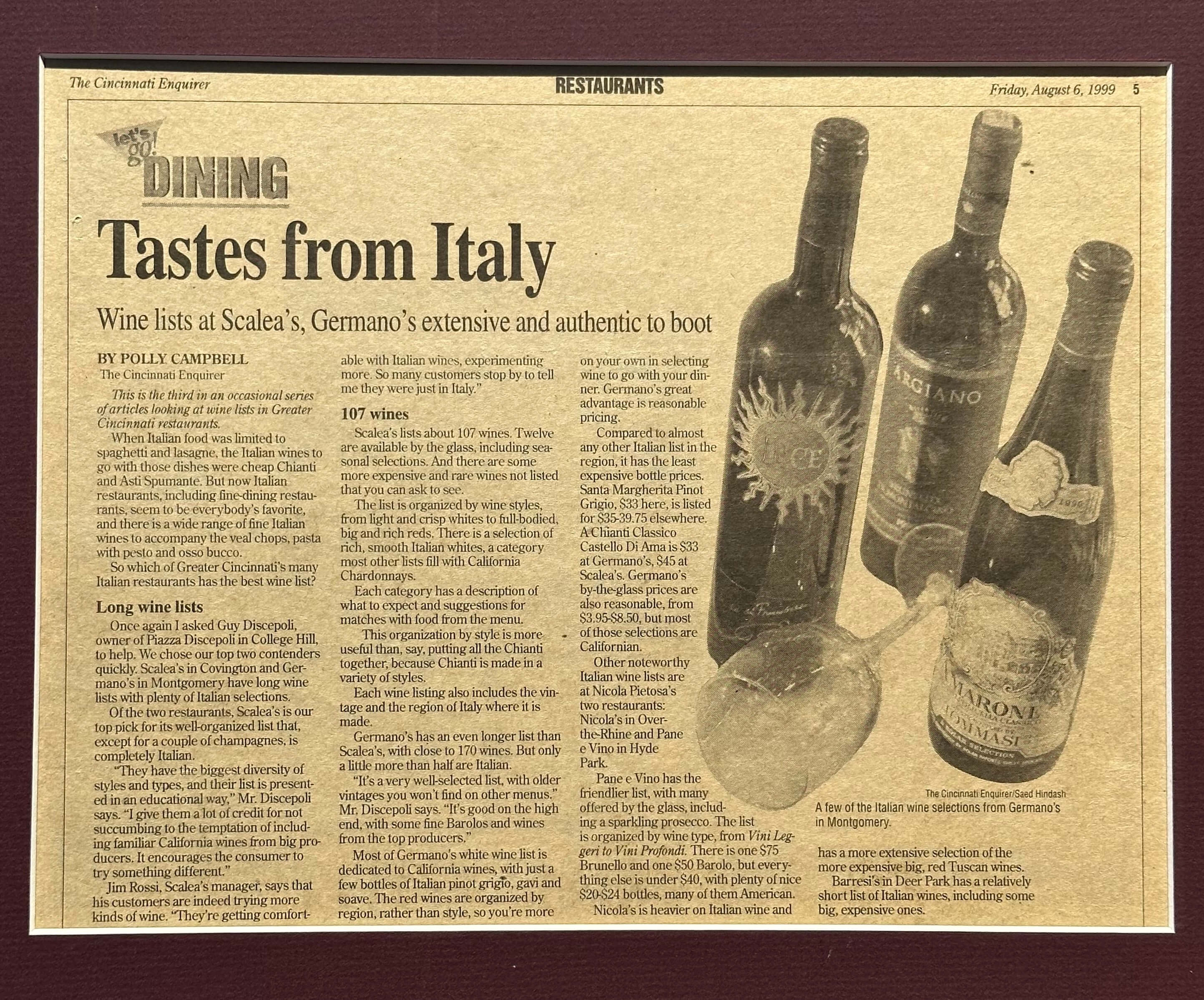 Germanos 1999 Cincinnati Enquirer Wine List Review