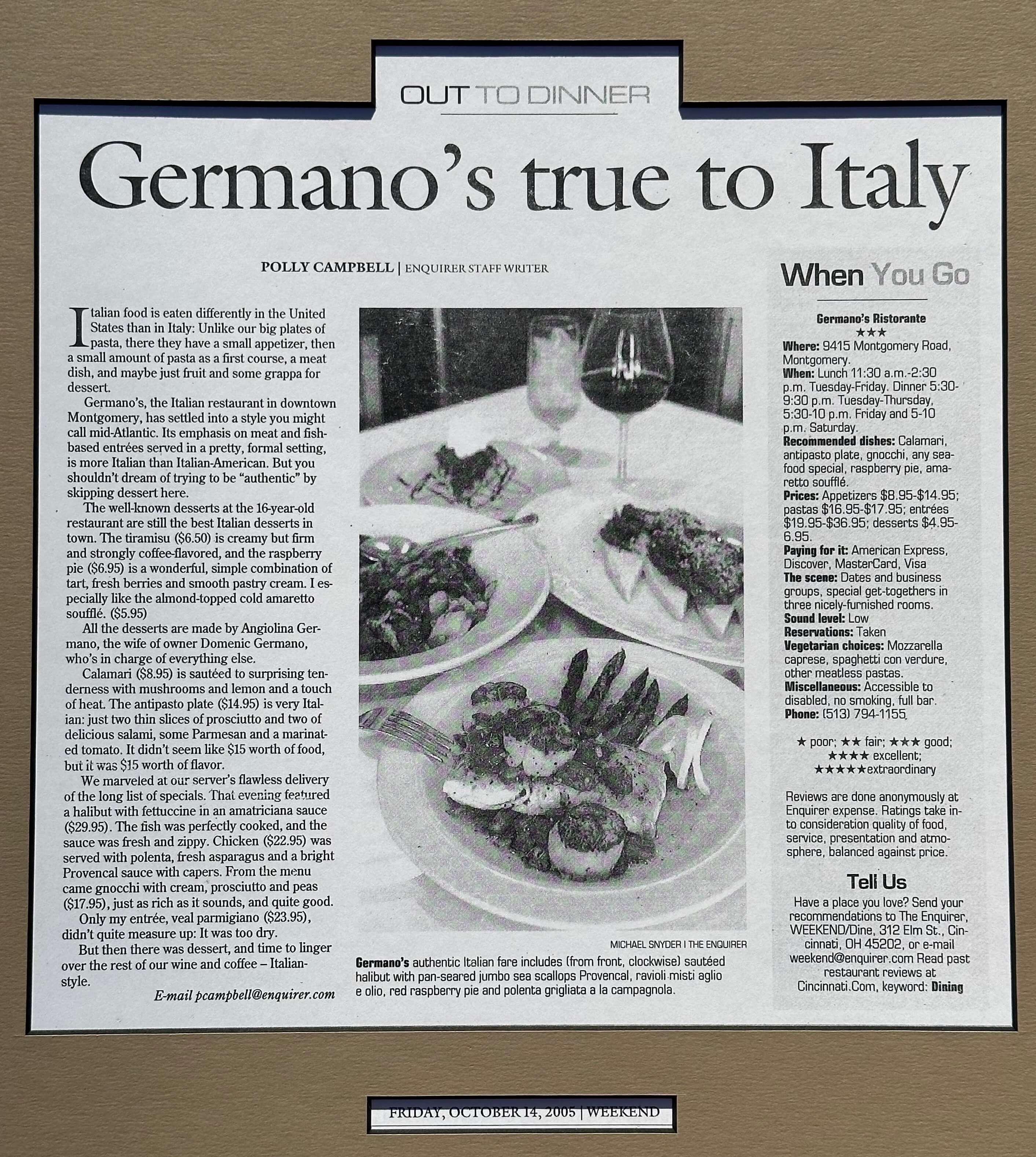 Germanos 2005 Cincinnati Enquirer Review article