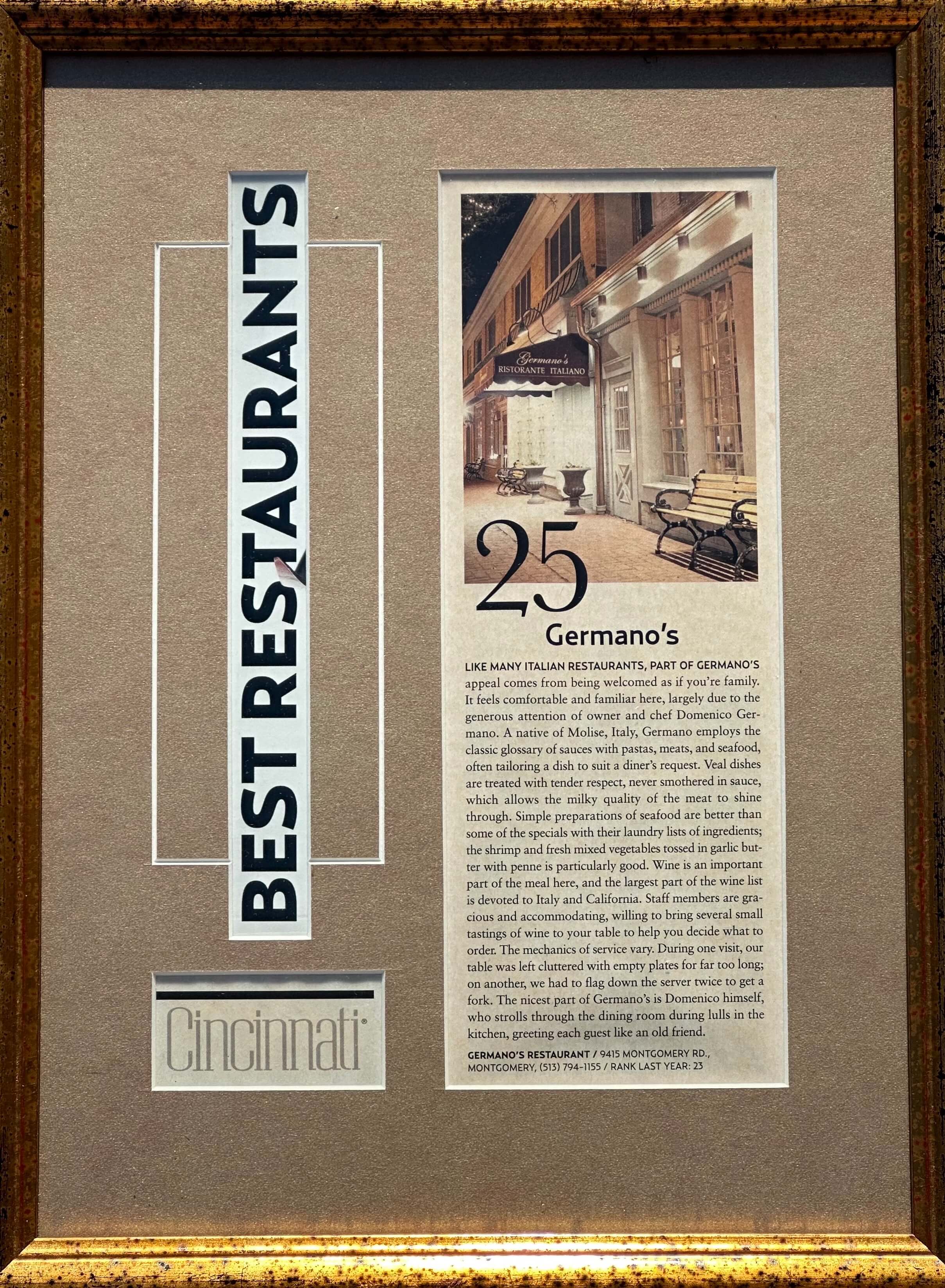 Germanos 2006 Cincinnati Magazine Top Restaurants article