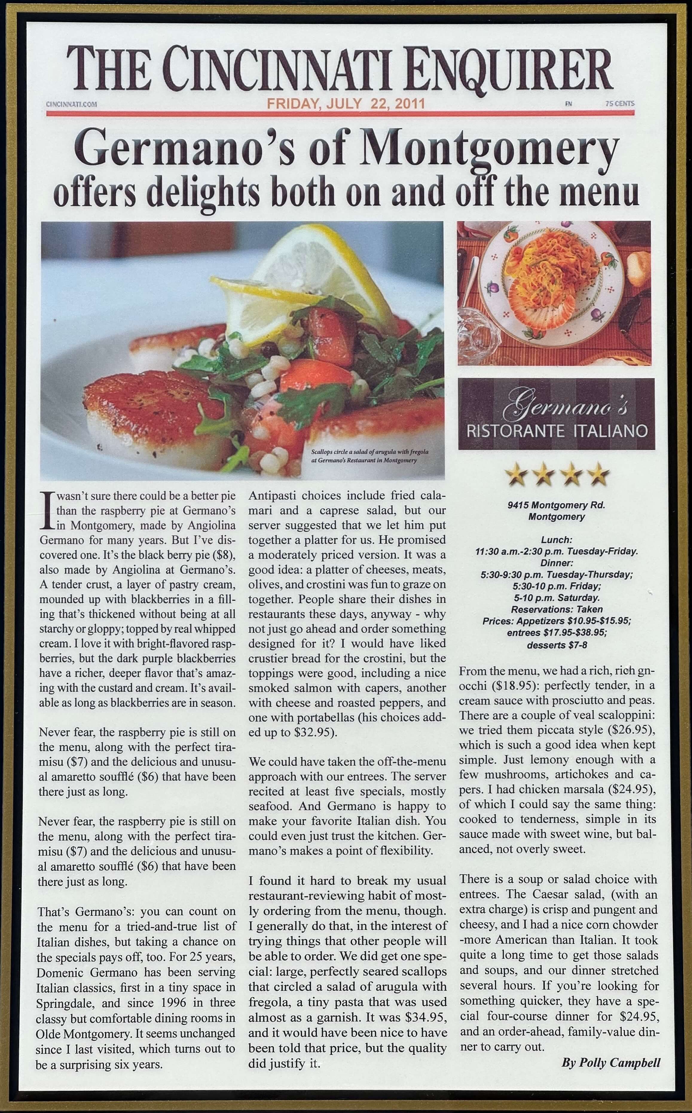 Germanos 2011 Cincinnati Enquirer Review